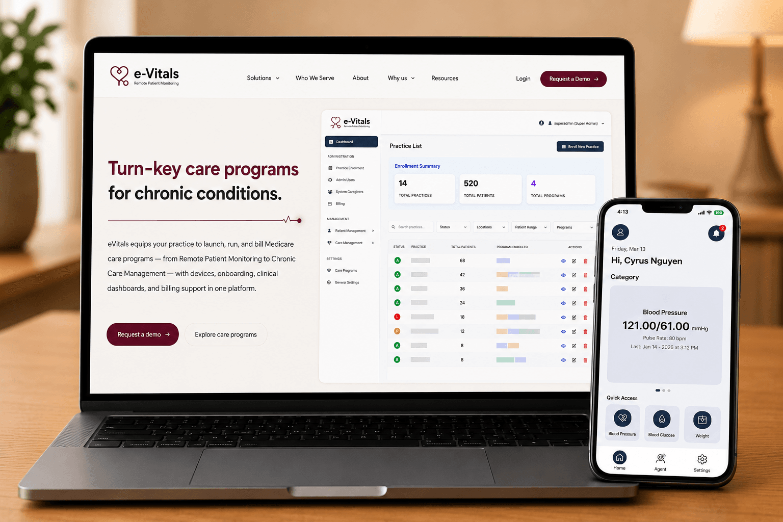 eVitals clinical monitoring dashboard